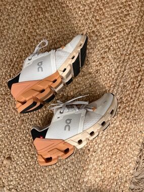On Running Women's White and Peach Athletic Sneakers
